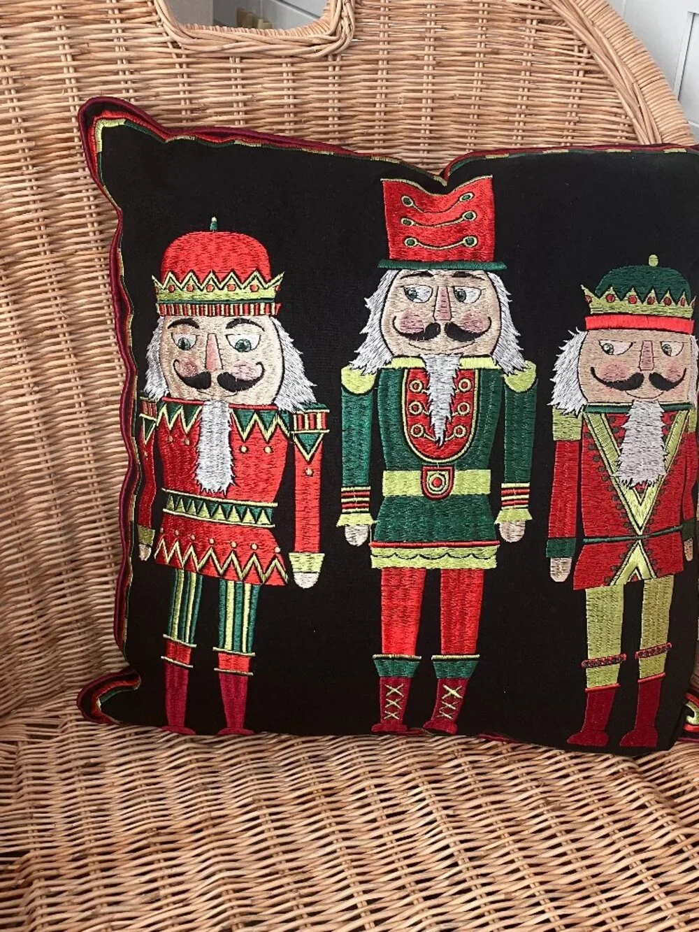 RAZ Imports Embroidered Nutcracker Pillow Cover Christmas Decor